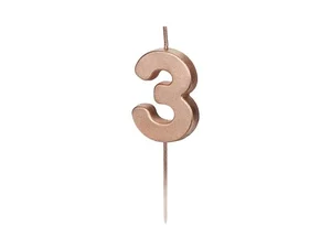 Świeczka urodzinowa 3 różowe złoto 4.5cm Świeczka urodzinowa 3 różowe złoto 4.5cm