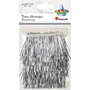 Taśma z frędzlami plastikowymi 40mm 1m srebrna Taśma z frędzlami plastikowymi 40mm 1m srebrna