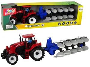 Traktor z pługiem czerwony Traktor z pługiem czerwony