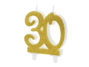 Świeczka urodzinowa 30 złota 7.5cm Świeczka urodzinowa 30 złota 7.5cm