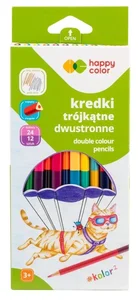 Kredki drewniane podwójne trójkątne 12szt. 24 kolory Happy Color