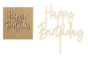 Topper drewniany Happy Birthday 16,5cm