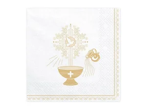 Serwetki Chrzest Święty 33x33cm złoty 20szt Serwetki Chrzest Święty 33x33cm złoty 20szt