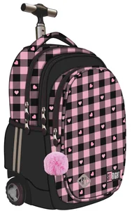 Plecak na kółkach 4 komorowy Pink Checkered