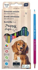 Kredki ołówkowe trójkątne z temperówką - Puppy Sign, 24 kolory