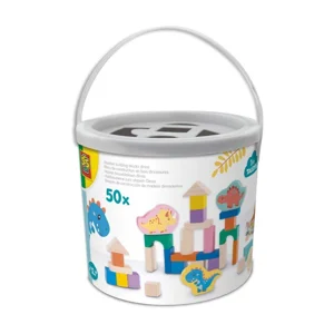 Klocki drewniane Dinozaury wiaderko 50el