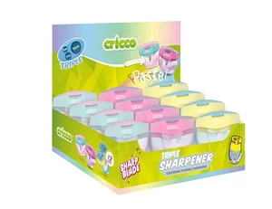 Temperówka potrójna z pojemnikiem pastel (12szt) Temperówka potrójna z pojemnikiem pastel (12szt)