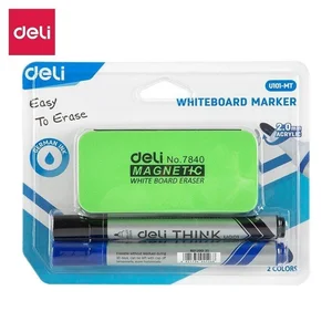 Marker suchościeralny 2mm 2szt + gąbka DELI Marker suchościeralny 2mm 2szt + gąbka DELI