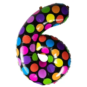 Balon foliowy cyferka 6 w kropki Balon foliowy cyferka 6 w kropki