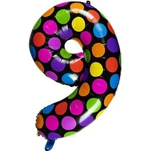 Balon foliowy cyferka 9 w kropki Balon foliowy cyferka 9 w kropki