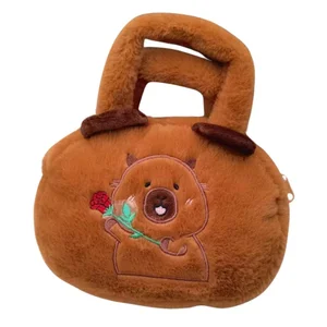 Torba pluszowa Kapibara z różą brązowy 20cm Torba pluszowa Kapibara z różą brązowy 20cm