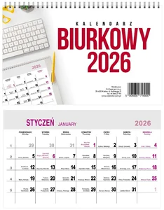 Kalendarz 2026 biurkowy poprzeczny miesięczny