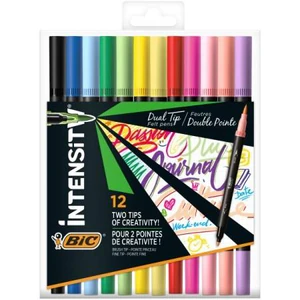 Flamastry dwustronne BIC Intensity Dual Tip Classic Pastel 12 kolorów