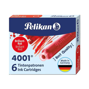 Naboje krótkie Pelikan 4001 TP/6 czerwone 6 sztuk Naboje krótkie Pelikan 4001 TP/6 czerwone 6 sztuk